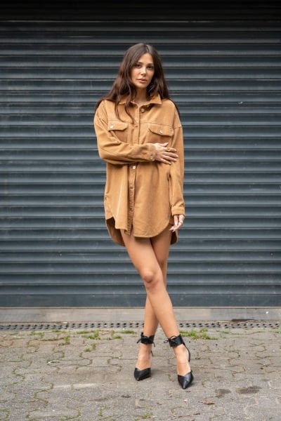 Camel kadife elbise