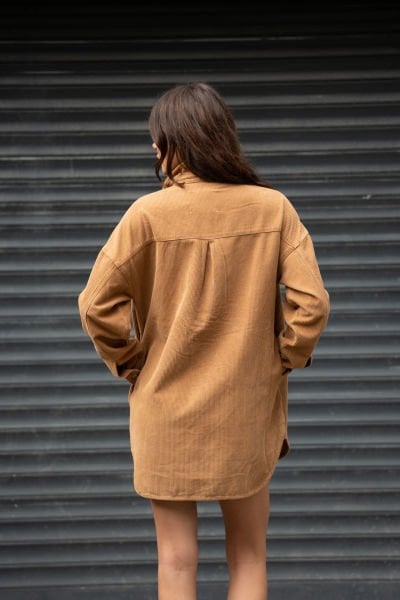 Camel kadife elbise