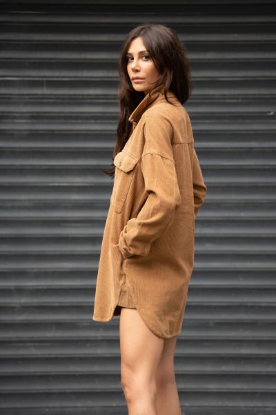 Camel kadife elbise